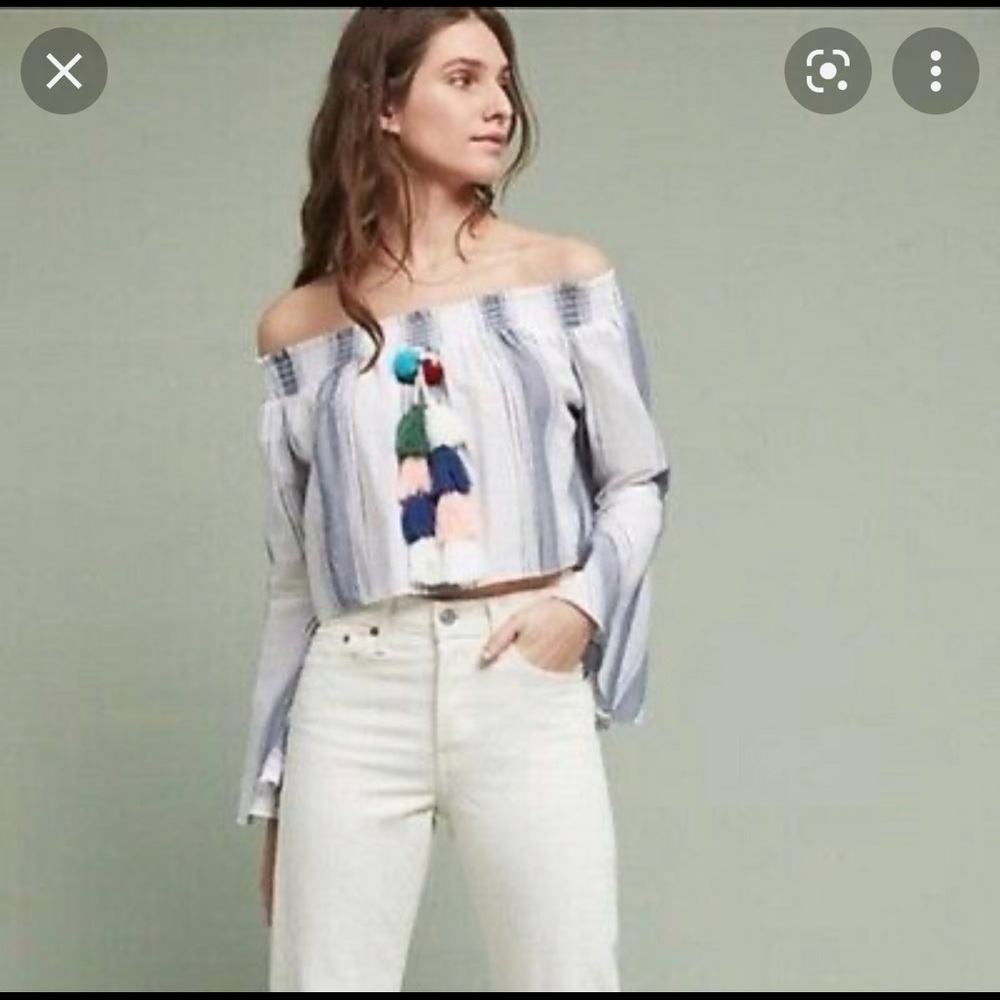 Anthropologie Lilka tasseled off shoulder top